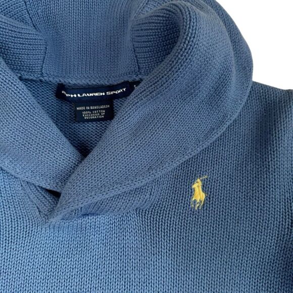 Ralph Lauren Sport Y2K Cotton Shawl Collar Pullover Sweater Blue Size Small Logo - Picture 3 of 6